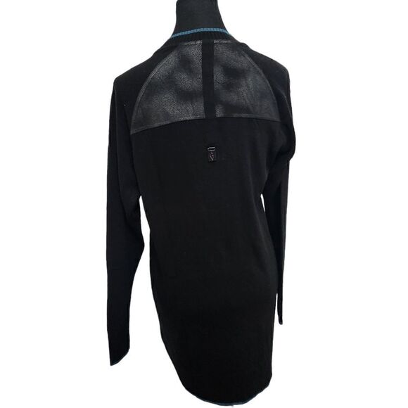 Dino Gaspari Black Ribbed Knit Dress with Collar Medium Faux Leather Pocket - Picture 3 of 15